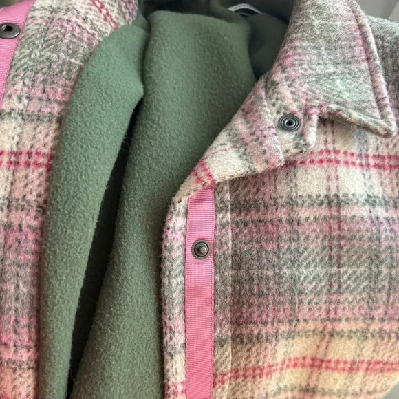 Cacharel Paris Plaid Wool Coat Green Pink Accents Size Small 6/7 Girls - Picture 9 of 10